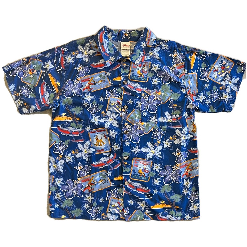 Vintage Disney Hawaiian Aloha Shirt M
Mickey Minnie Donald Pluto Daisy Goofy
